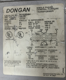 HAMMOND- K39K (PRI.600V,SEC.208Y/120V,3KVA) Product Image